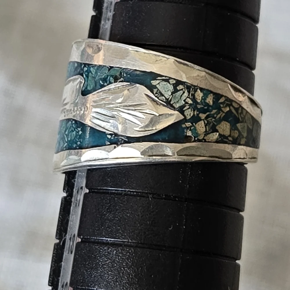 Ring 925 Sterling Torquoise Chips Pre Ownwed